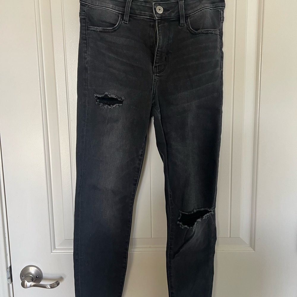 American Eagle Outfitters Black Next Level Stretch Skinny Jeans with Distress